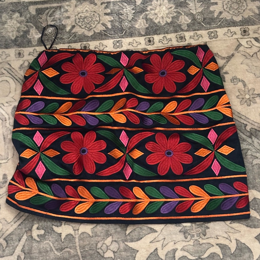 Mexican Embroidered mini Skirt Talavera day of the dead